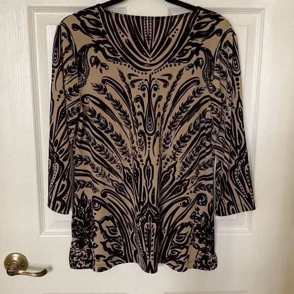 Chico’s Travelers Coll Tunic Top, Black & Tan, 3/4 Sleeves, Size 1 - Picture 6 of 7